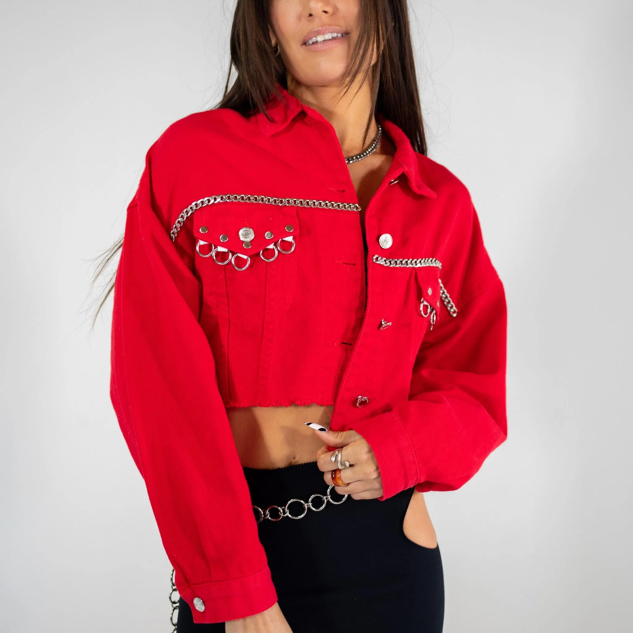Scarlett Red Denim Cropped Jacket