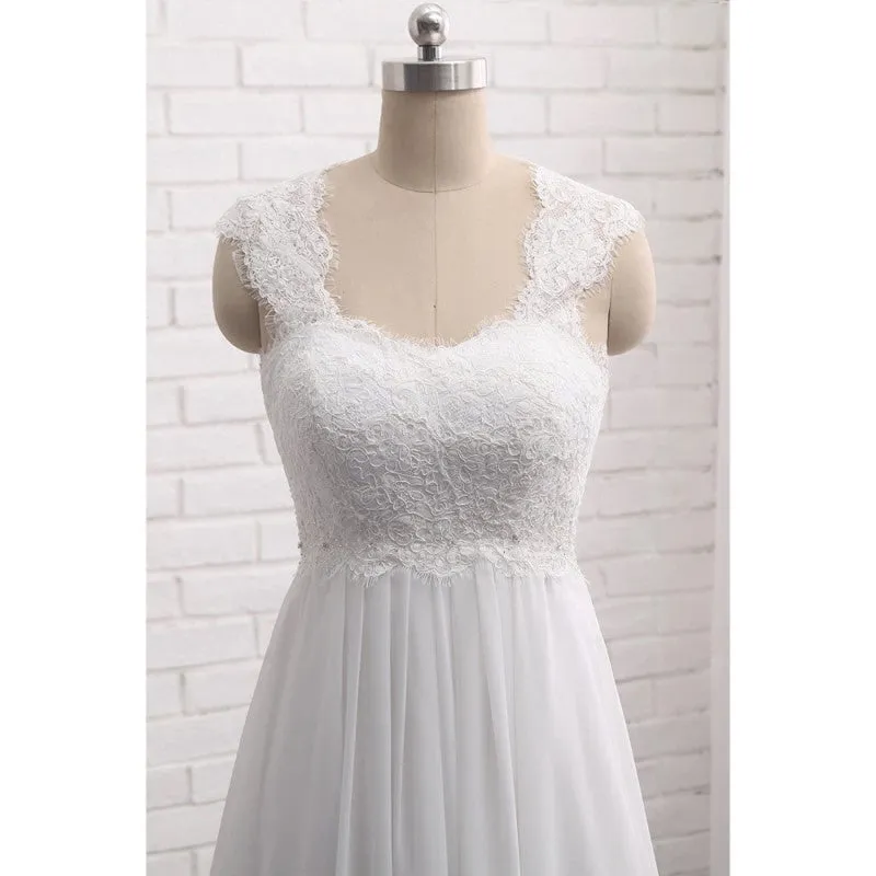 sd-hk Women's Sleeveless Lace Chiffon Evening Wedding Dresses Bridal Gowns