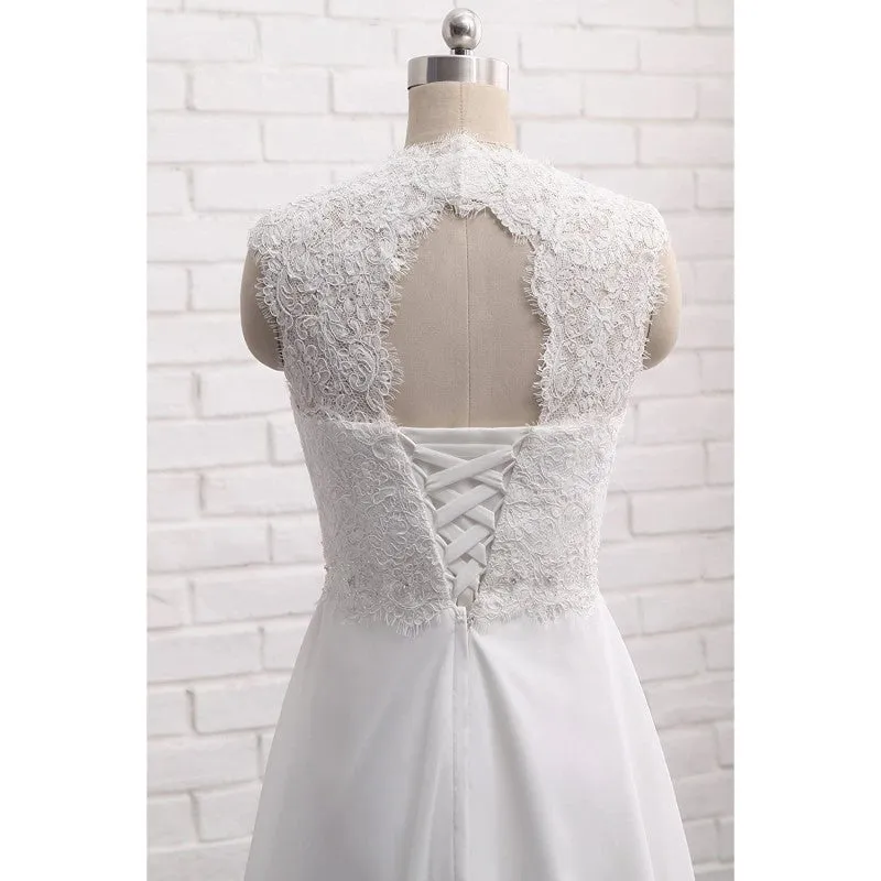 sd-hk Women's Sleeveless Lace Chiffon Evening Wedding Dresses Bridal Gowns