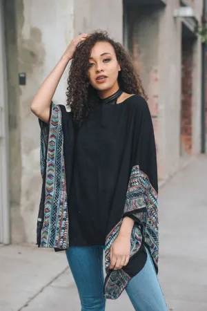 SELMA EMBROIDERED PONCHO BLK