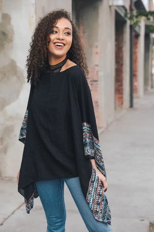 SELMA EMBROIDERED PONCHO BLK