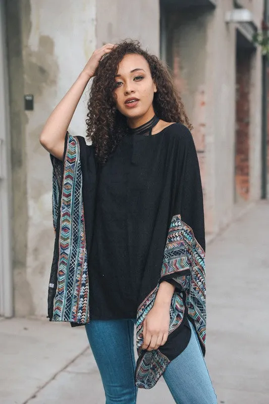 SELMA EMBROIDERED PONCHO BLK
