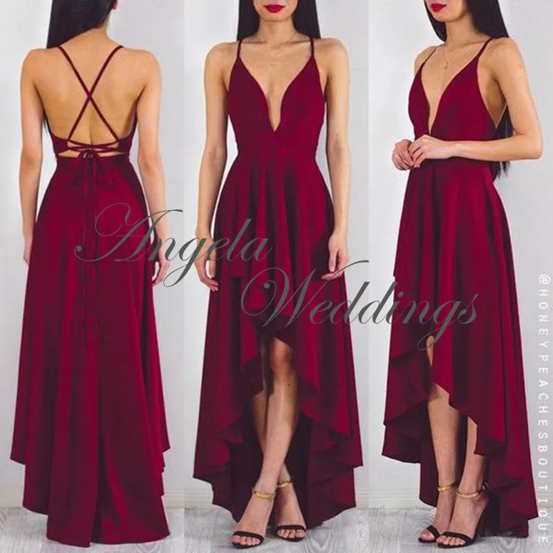 Sexy Hi-Lo Prom Dresses with V Neck Party Gowns 2020