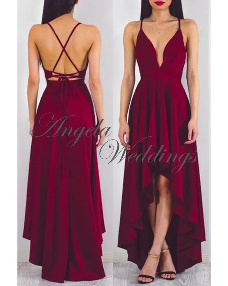 Sexy Hi-Lo Prom Dresses with V Neck Party Gowns 2020