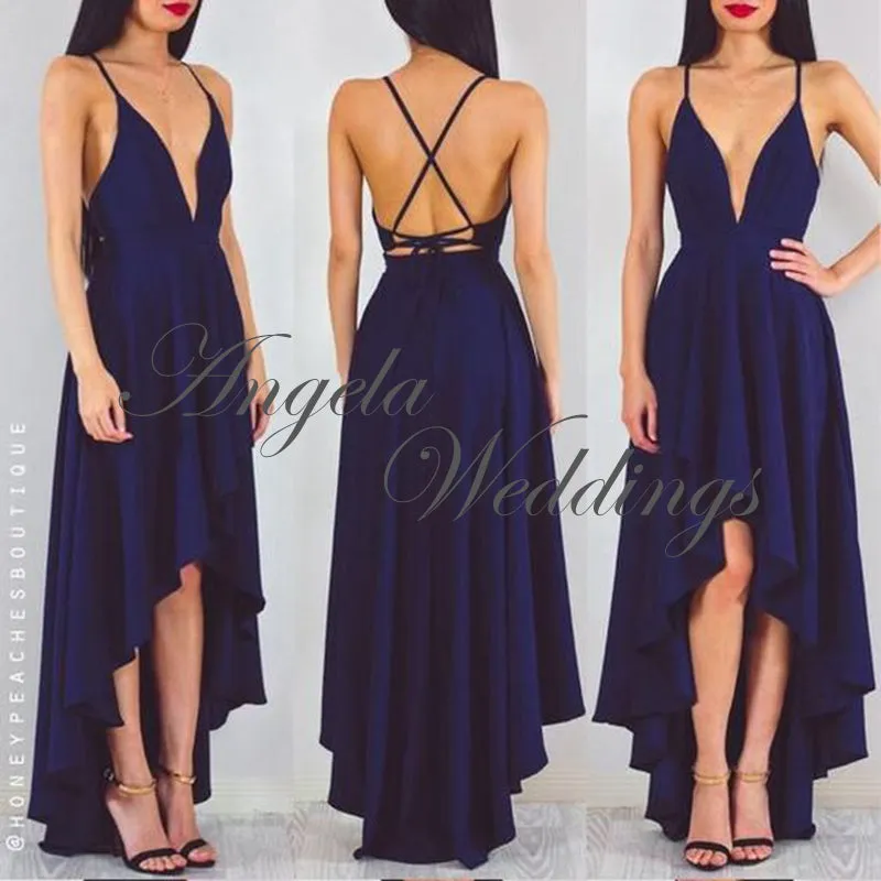 Sexy Hi-Lo Prom Dresses with V Neck Party Gowns 2020