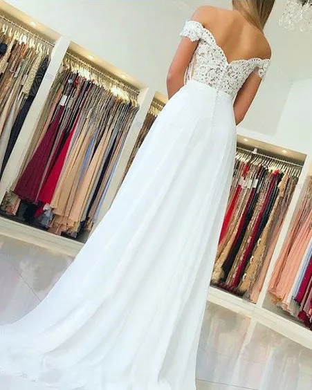 Sexy Ivory A-line Prom Dresses Lace Appliques Off The Shoulder Long Prom Gowns Fashion