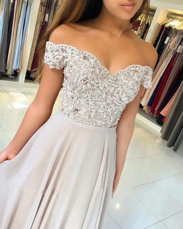 Sexy Ivory A-line Prom Dresses Lace Appliques Off The Shoulder Long Prom Gowns Fashion