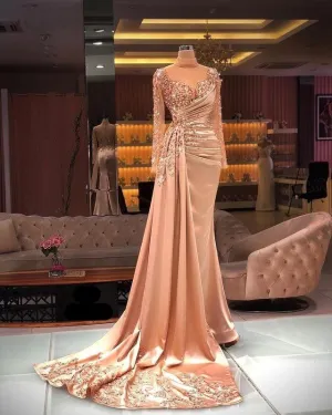 Sheer Neck Beaded Sequins Evening Formal Party Gowns
