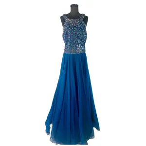 SHERRI HILL 50615 Navy Blue Halter Top Beaded Bodice with Chiffon Skirt Size 24 NWT