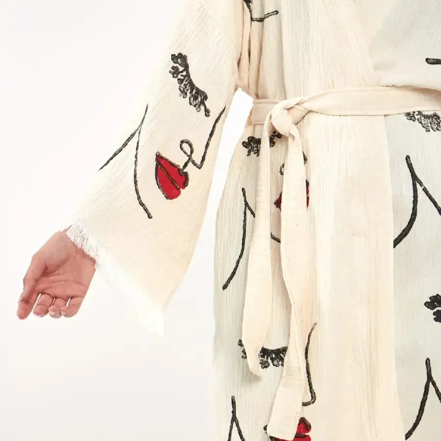 Short Cotton Kimono, Block Print Kimono