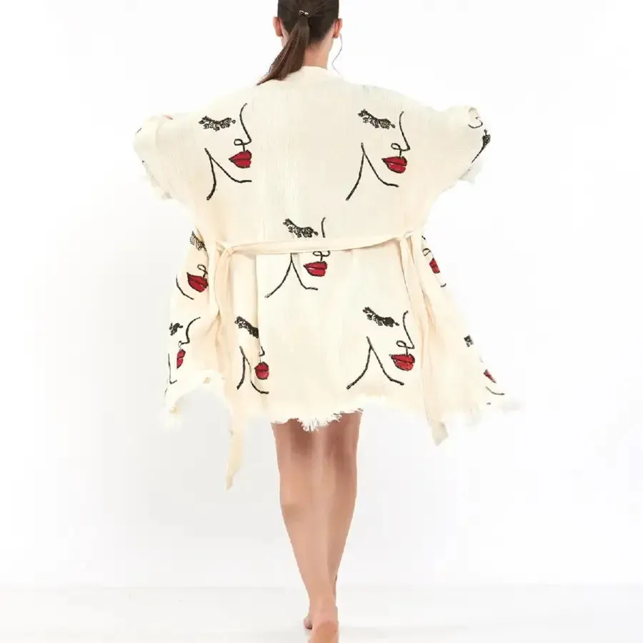 Short Cotton Kimono, Block Print Kimono