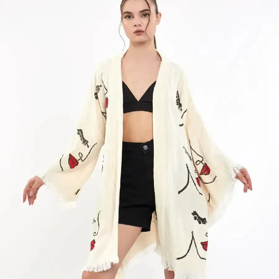 Short Cotton Kimono, Block Print Kimono