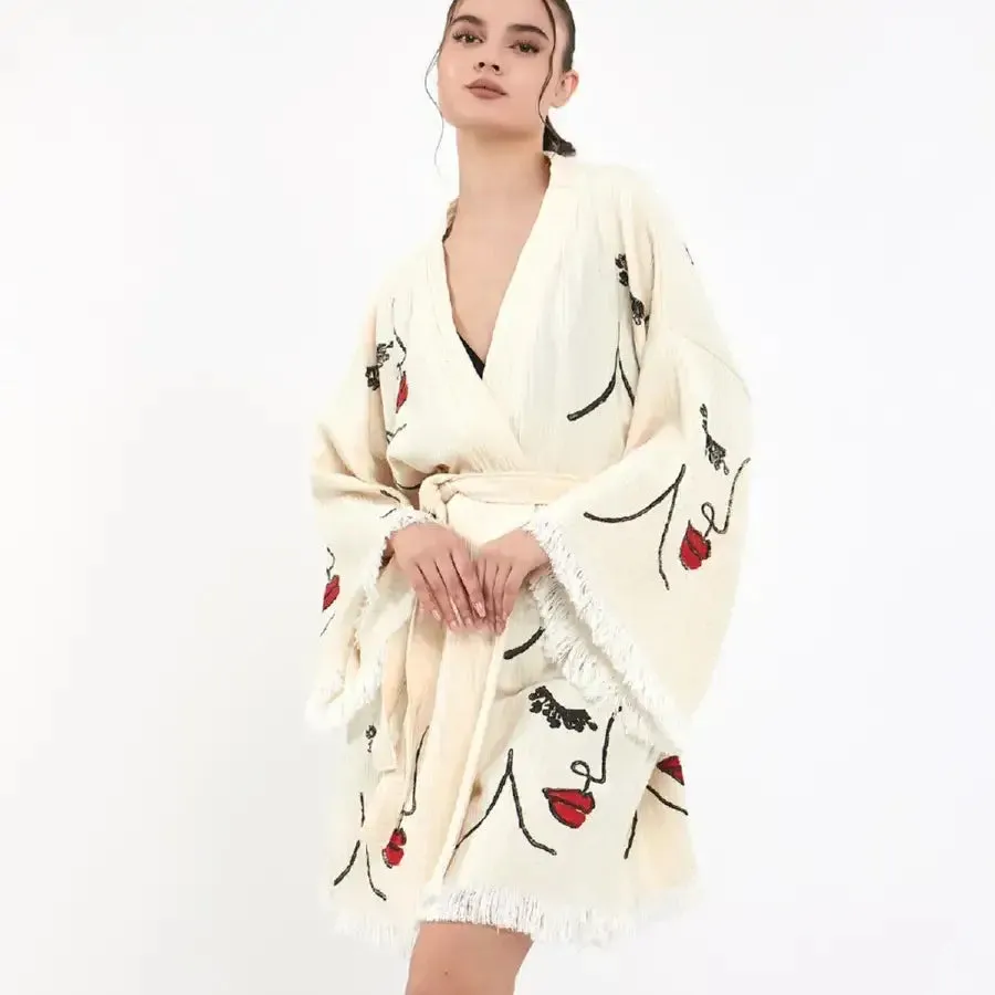Short Cotton Kimono, Block Print Kimono
