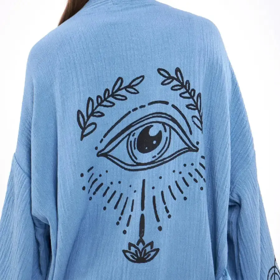 Short Cotton Kimono, Lotus Evil Eye Kimono Robe