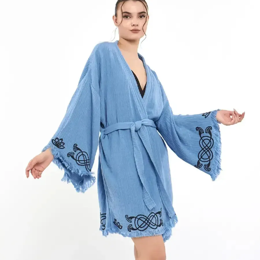Short Cotton Kimono, Lotus Evil Eye Kimono Robe