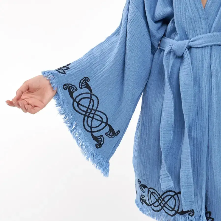 Short Cotton Kimono, Lotus Evil Eye Kimono Robe