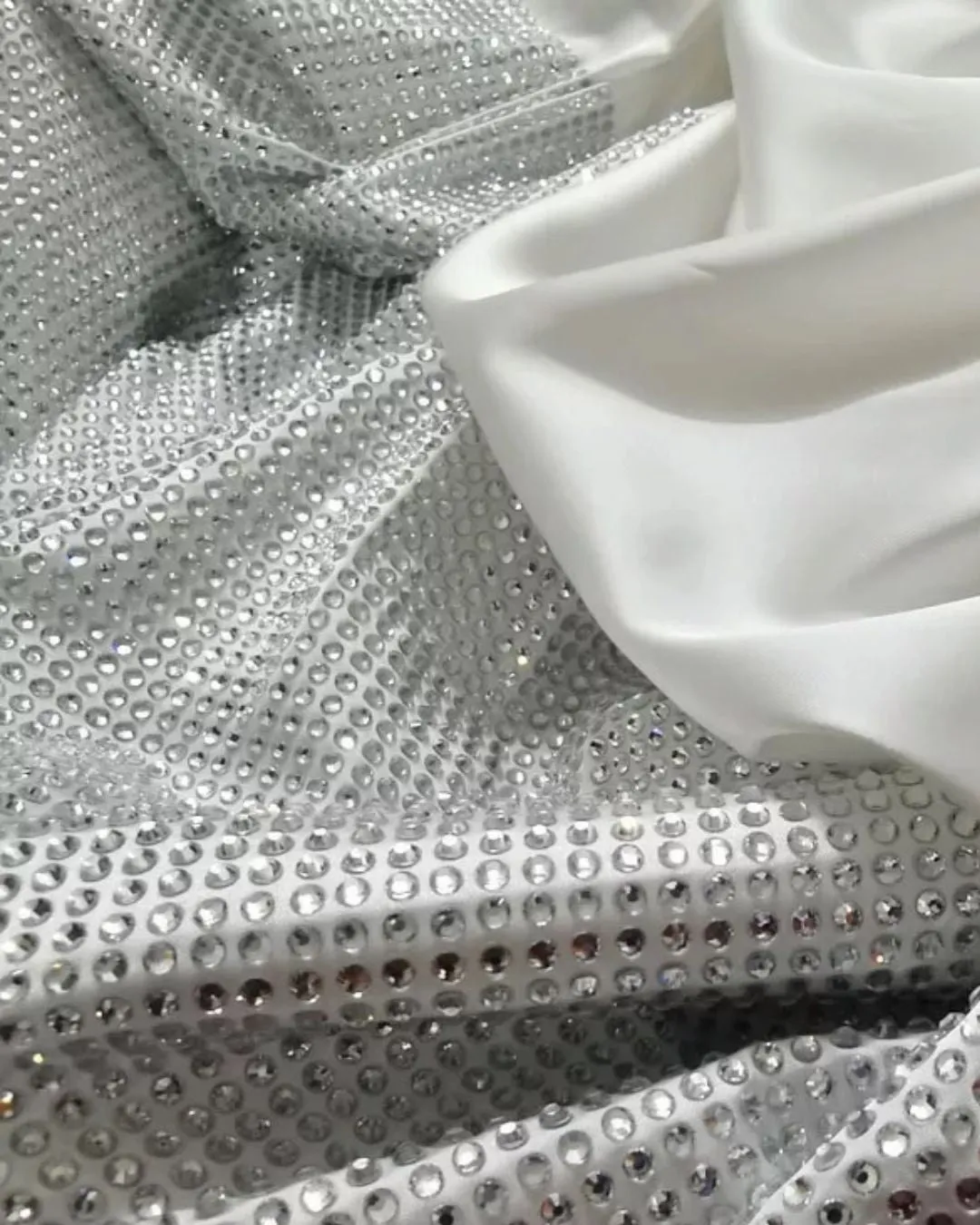 Silver Crystal-Embellished Pure White Silk