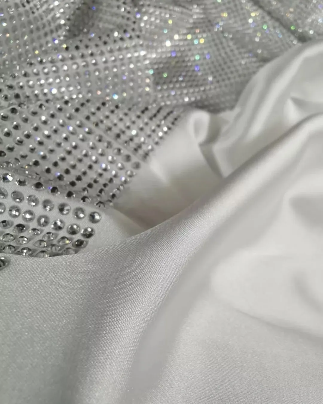Silver Crystal-Embellished Pure White Silk