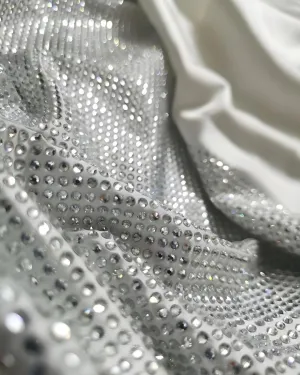 Silver Crystal-Embellished Pure White Silk