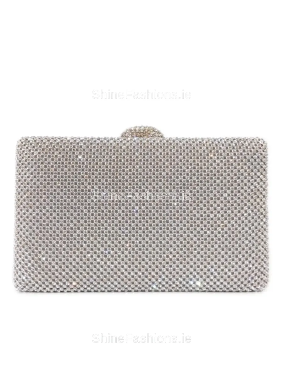 Silver Diamante Embellished Clutch Bag