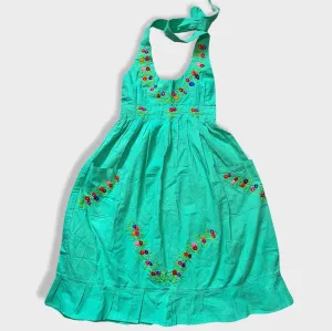 Size 8-9 Green Halter Embroidered Flowery Dress