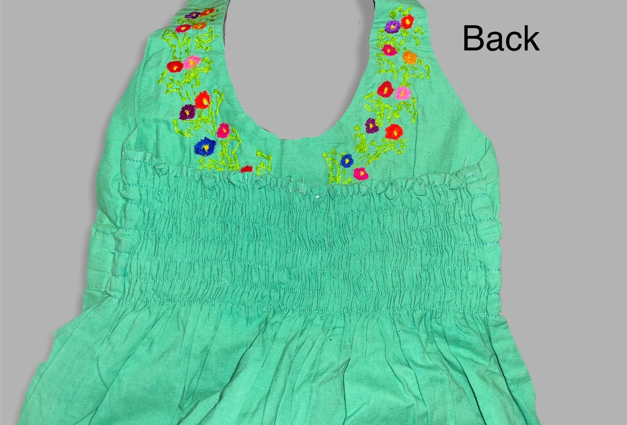 Size 8-9 Green Halter Embroidered Flowery Dress