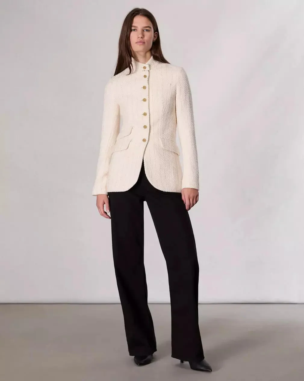 Slade Long Tweed Blazer in Ivory