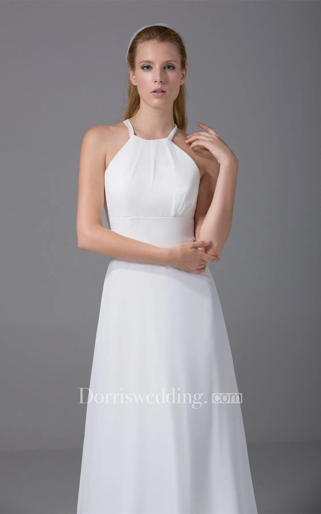 Sleeveless A-Line Long Chiffon Dress With Halter-GC_706449