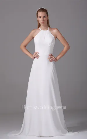 Sleeveless A-Line Long Chiffon Dress With Halter-GC_706449