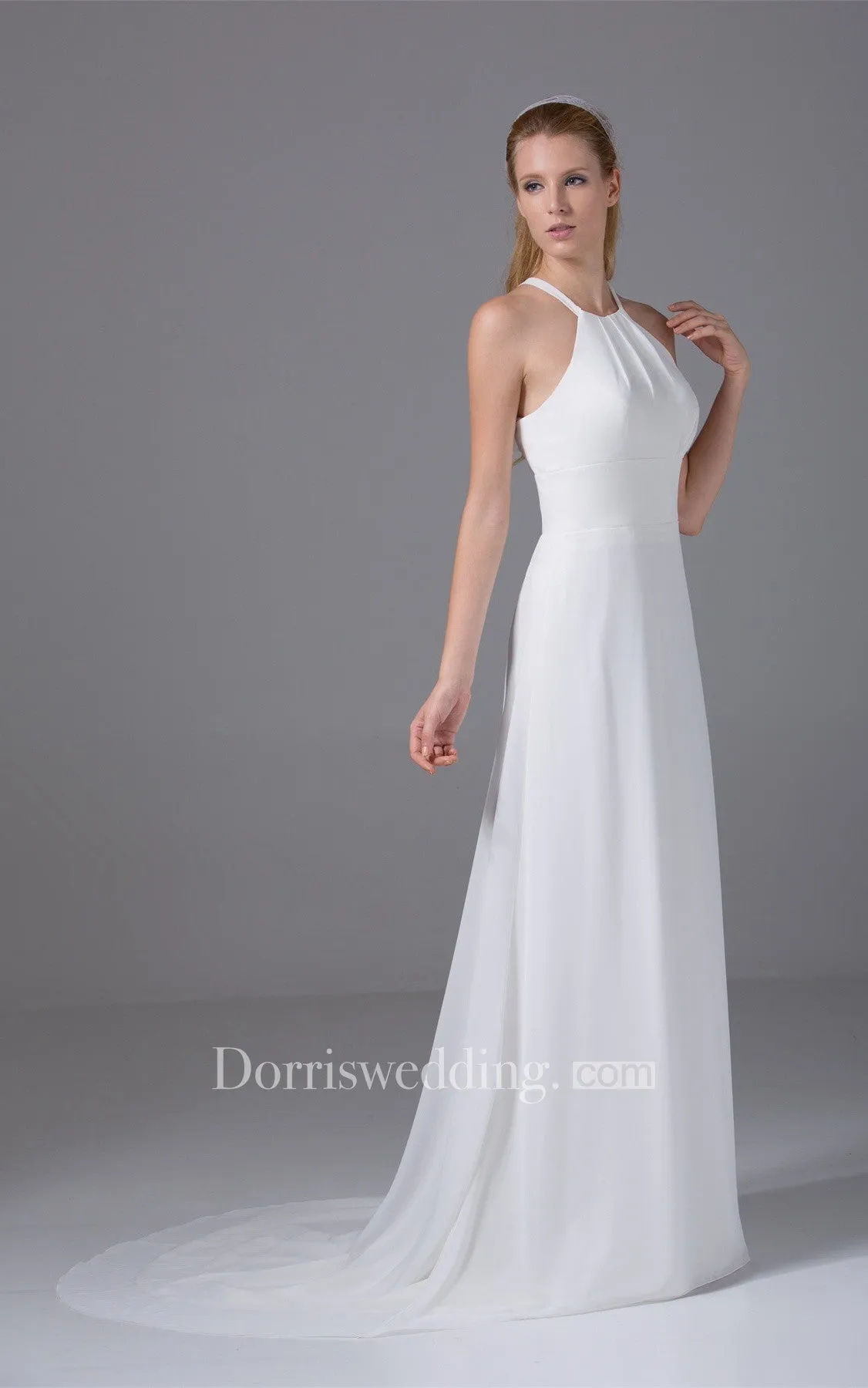 Sleeveless A-Line Long Chiffon Dress With Halter-GC_706449
