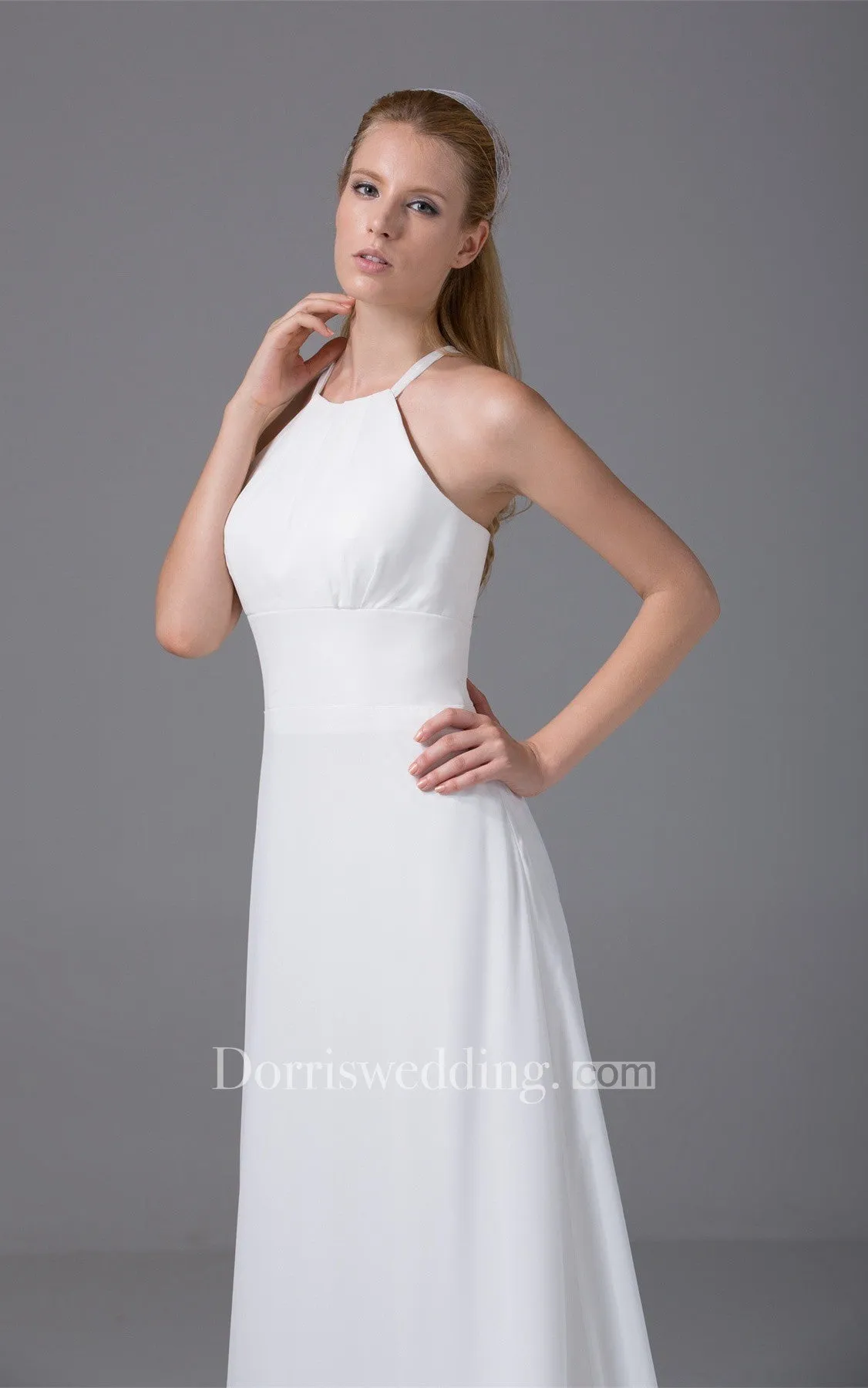 Sleeveless A-Line Long Chiffon Dress With Halter-GC_706449