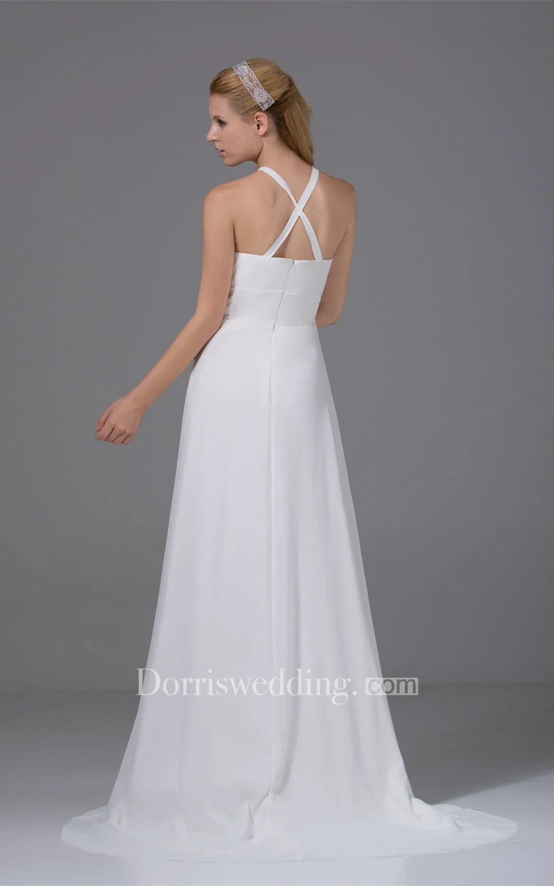 Sleeveless A-Line Long Chiffon Dress With Halter-GC_706449