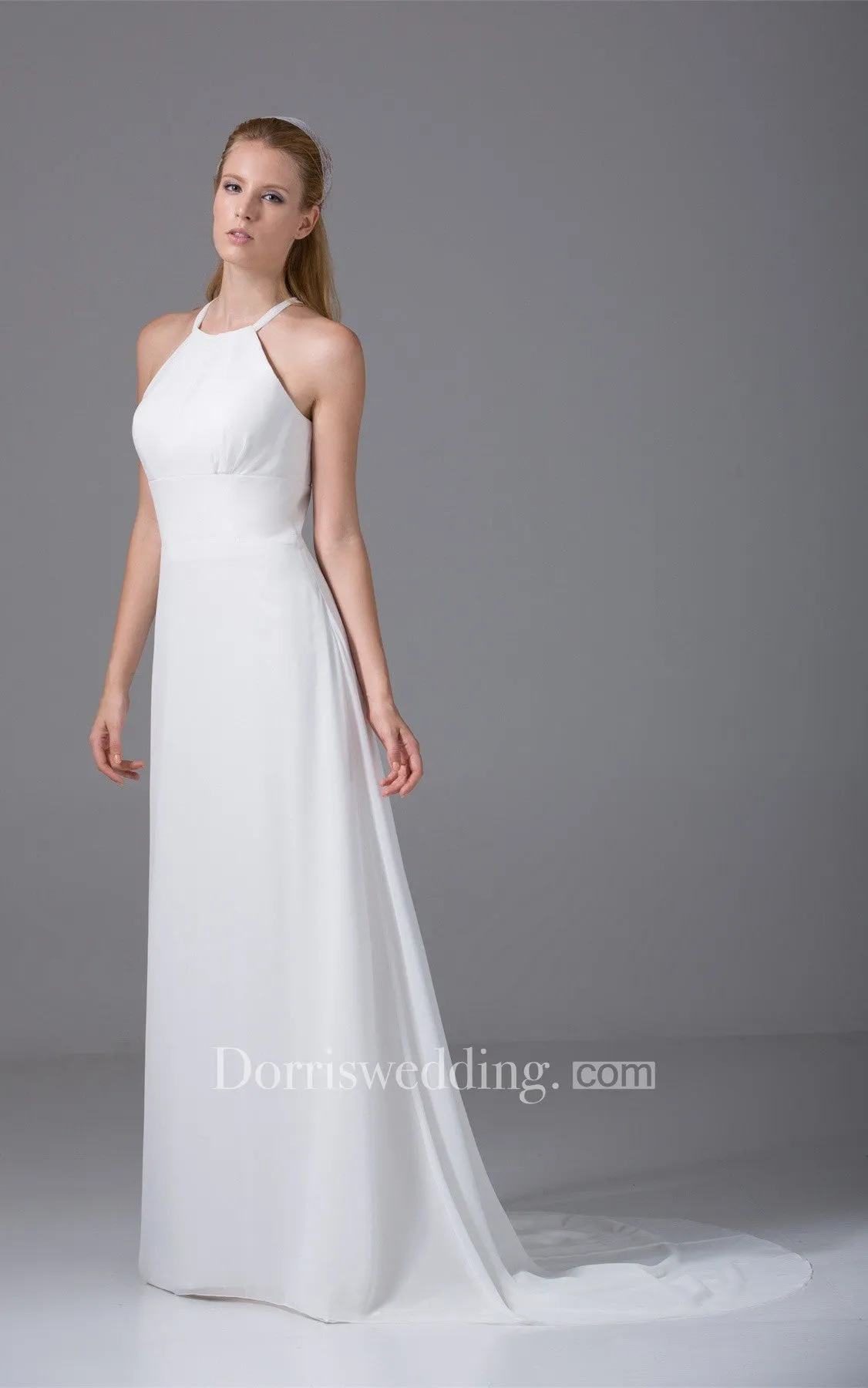 Sleeveless A-Line Long Chiffon Dress With Halter-GC_706449