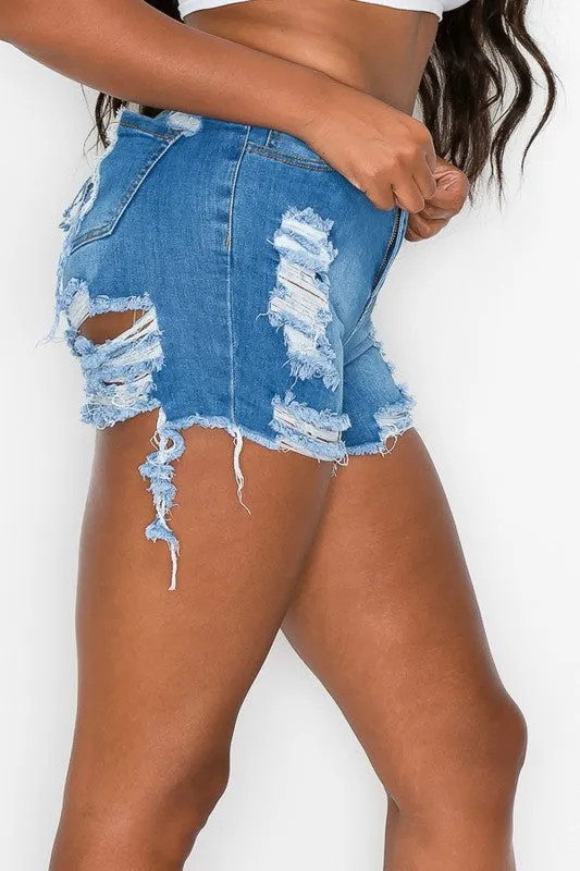 SO SEXY DISTRESSED HIGH WAISTED SHORTS