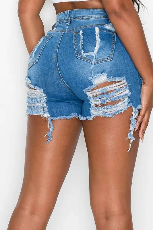SO SEXY DISTRESSED HIGH WAISTED SHORTS
