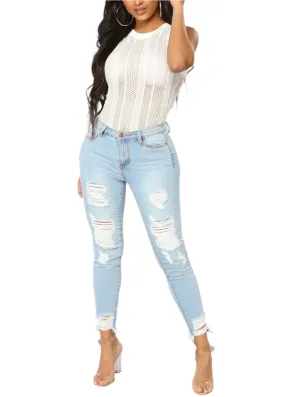 Solid Denim Distressed Light JEAN distressed