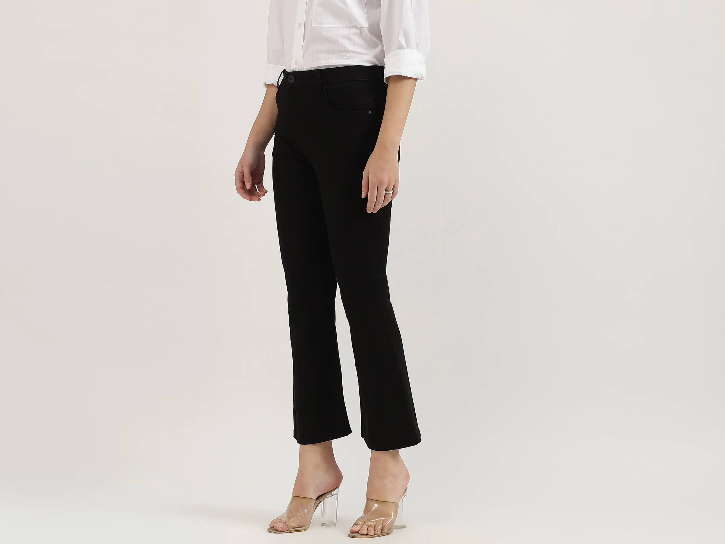 Solid Mid Waist Bootleg Jeans
