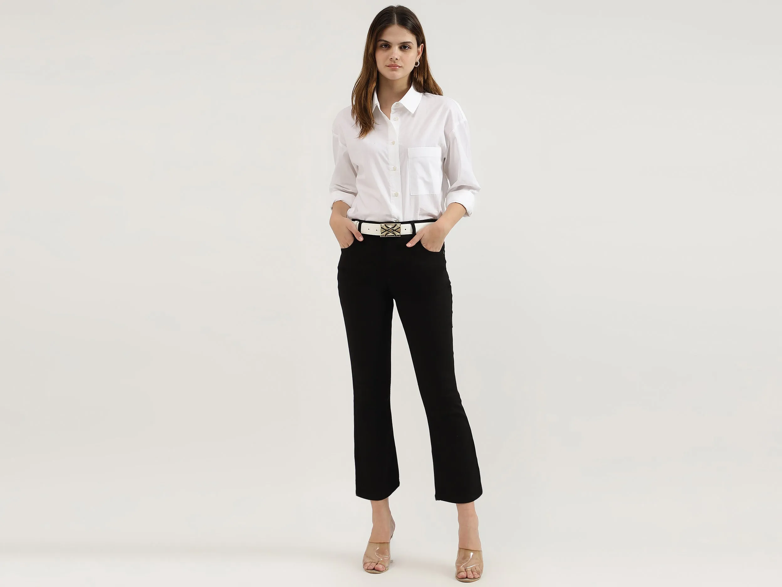Solid Mid Waist Bootleg Jeans