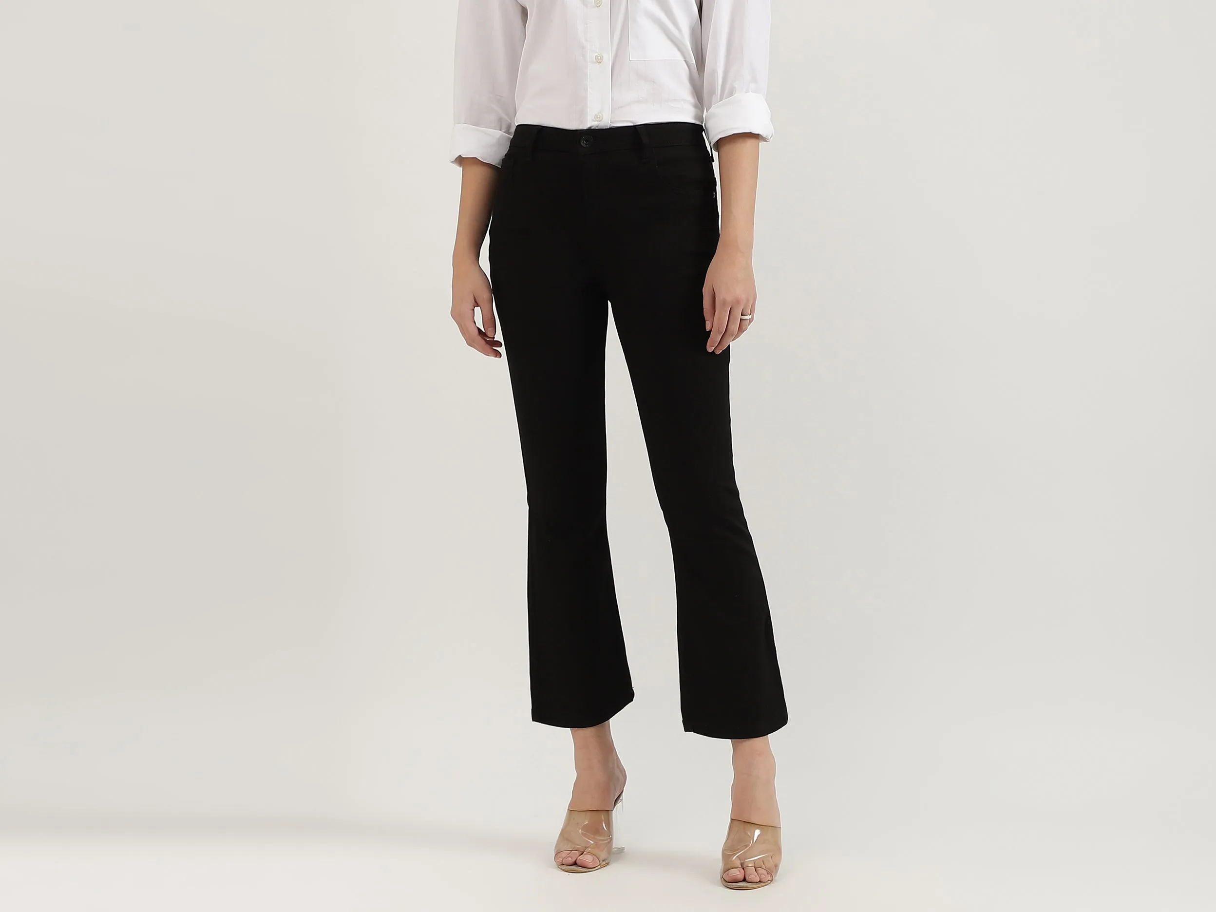 Solid Mid Waist Bootleg Jeans