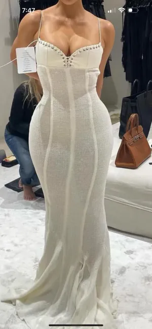 Spaghetti Straps Ivory Mermaid Long Party Dress Chiffon Evening Dress, DP5006