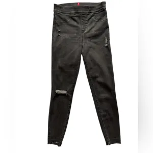 Spanx Distressed Ankle Skinny Black Jeans Raw Hem Size M