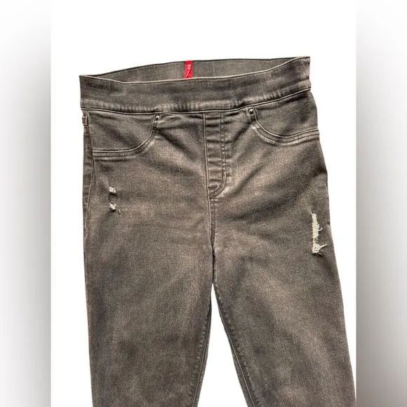 Spanx Distressed Ankle Skinny Black Jeans Raw Hem Size M