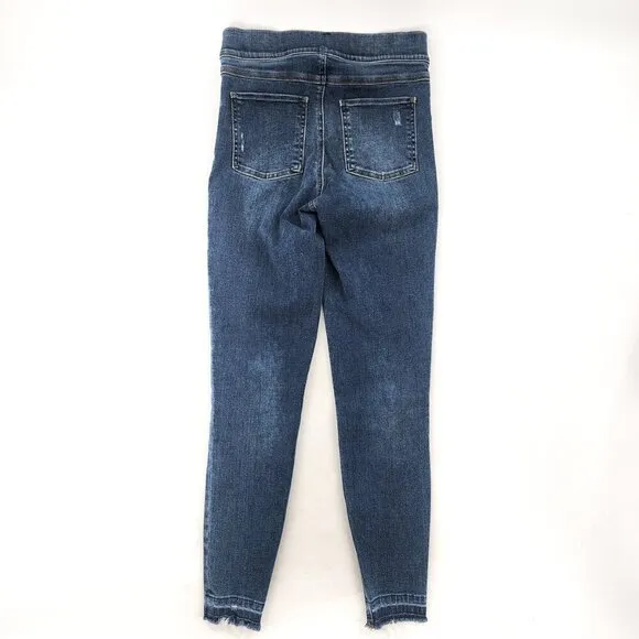 SPANX Distressed Ankle Skinny Jeans Leggings High Rise Raw Hem Blue