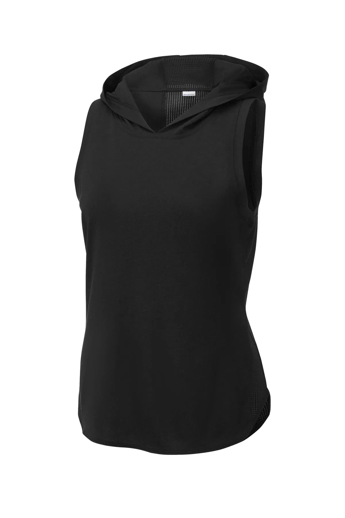 Sport-Tek  Women's PosiCharge  Tri-Blend Wicking Draft Hoodie Tank. LST410 Black/ Black Triad Solid