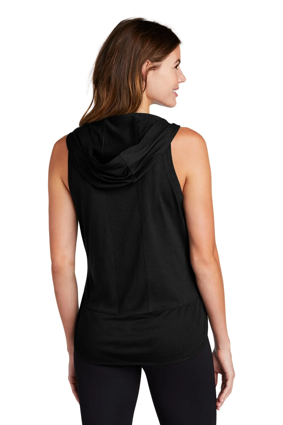 Sport-Tek  Women's PosiCharge  Tri-Blend Wicking Draft Hoodie Tank. LST410 Black/ Black Triad Solid