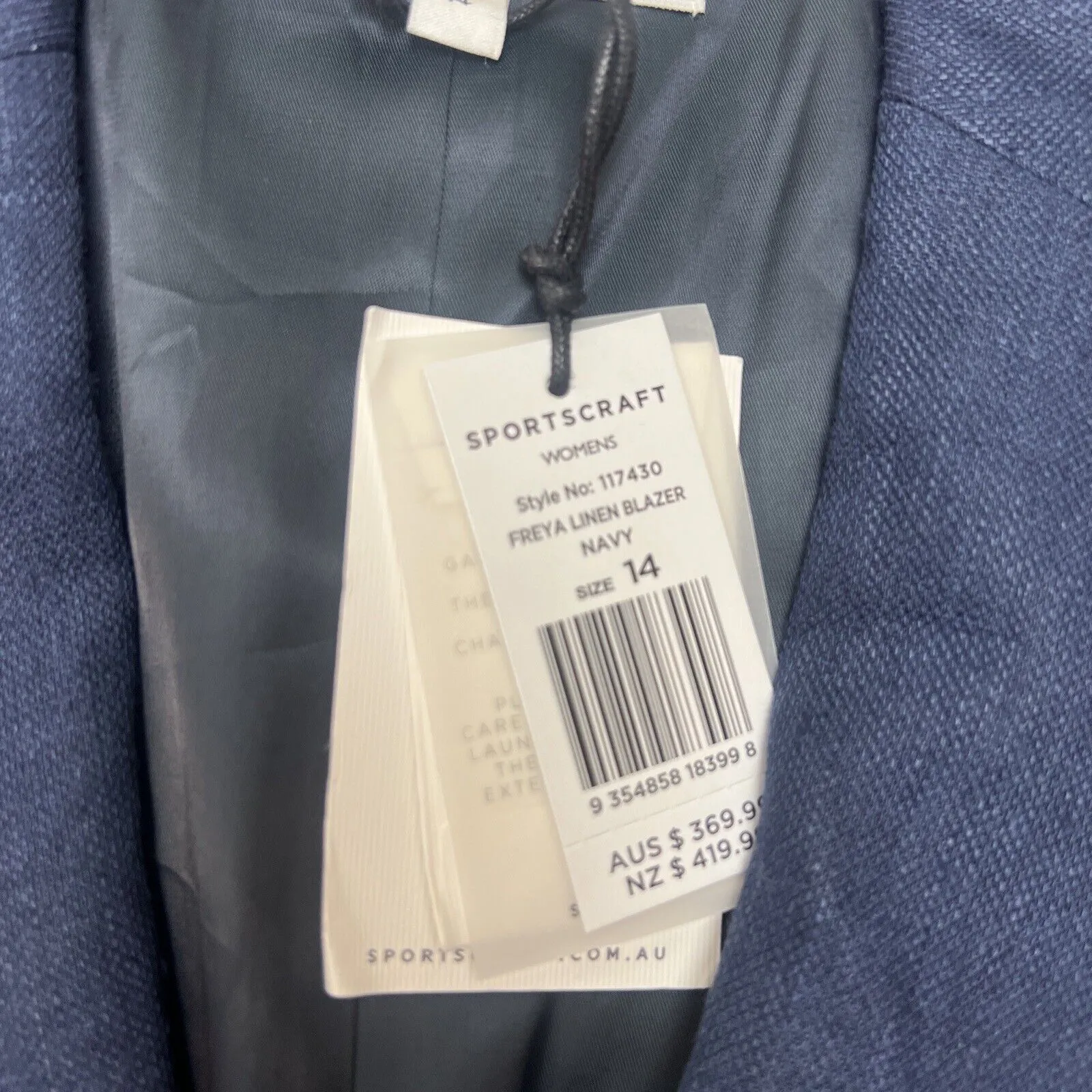Sportscraft Womens 100% Linen Frey Blue Blazer Jacket Size 14 (New RRP $369)