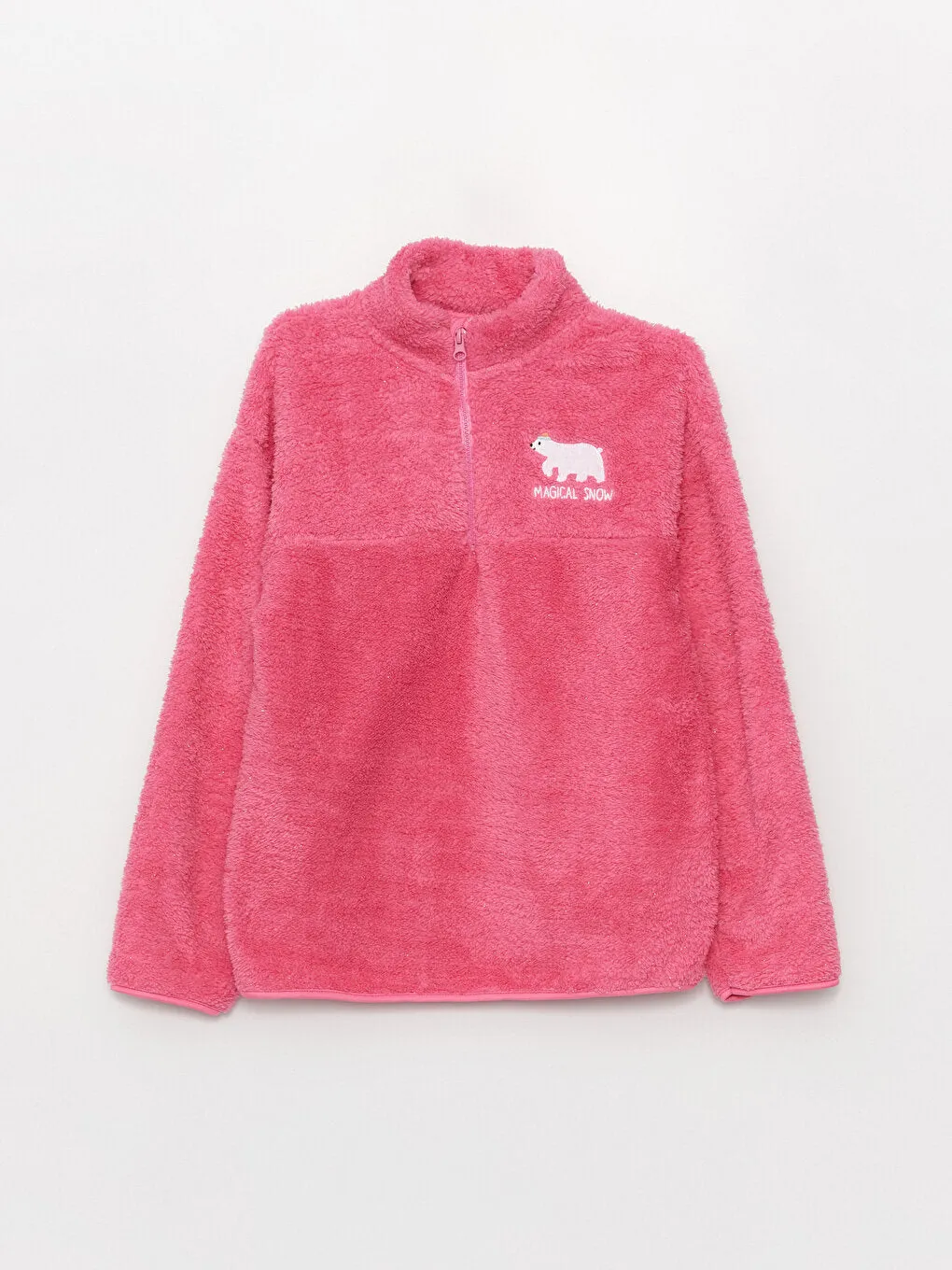 Stand-Up Collar Embroidered Long Sleeve Plush Girls Sweatshirt