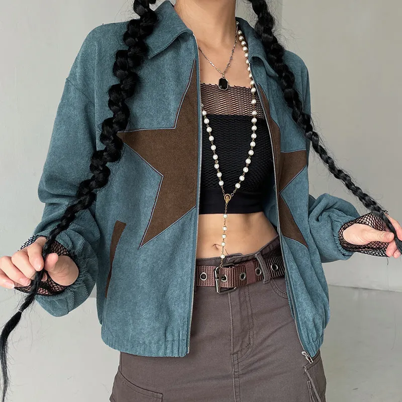 Star Embroidered Aesthetic Corduroy Jacket