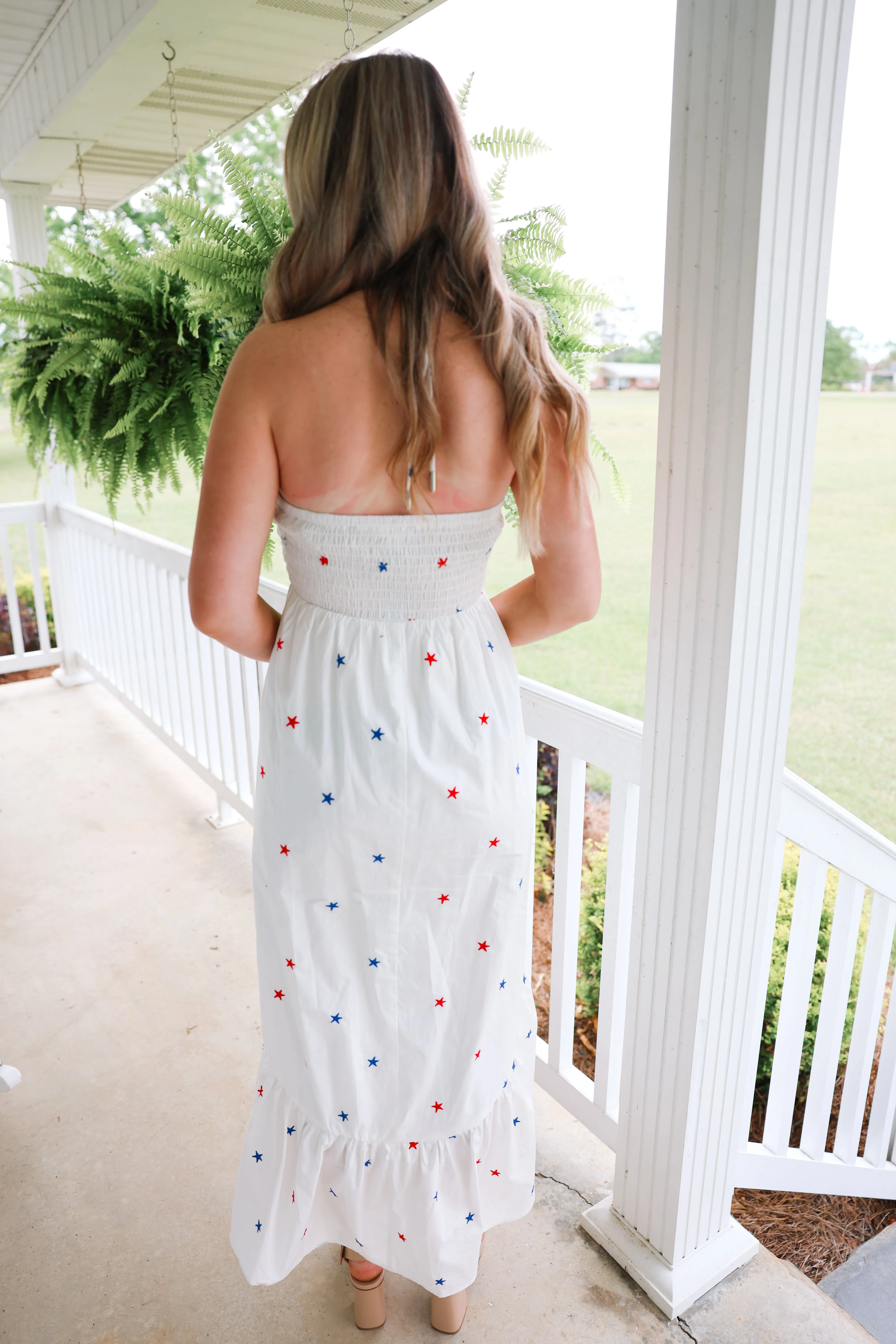 Star Embroidered Halter Midi Dress