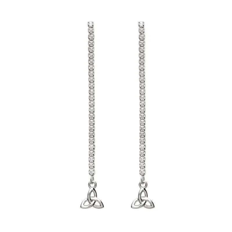 Sterling Silver CZ Long Drop Trinity Knot Earrings SE2243